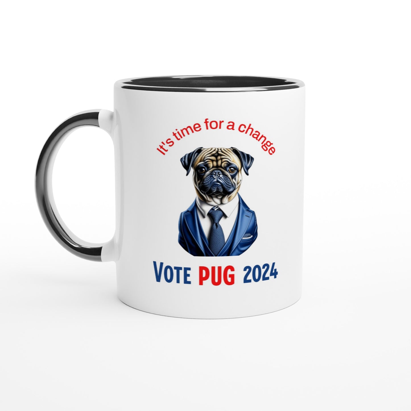 Vote Pug 2024 -- White 11oz Ceramic Pug Mug with Color Inside