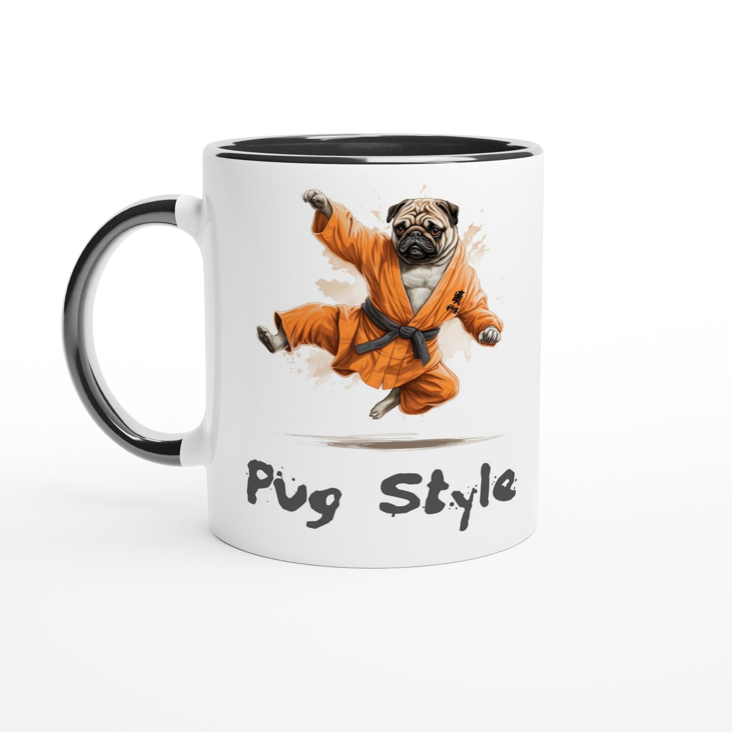 Pug style -- White 11oz Ceramic Pug Mug with Color Inside