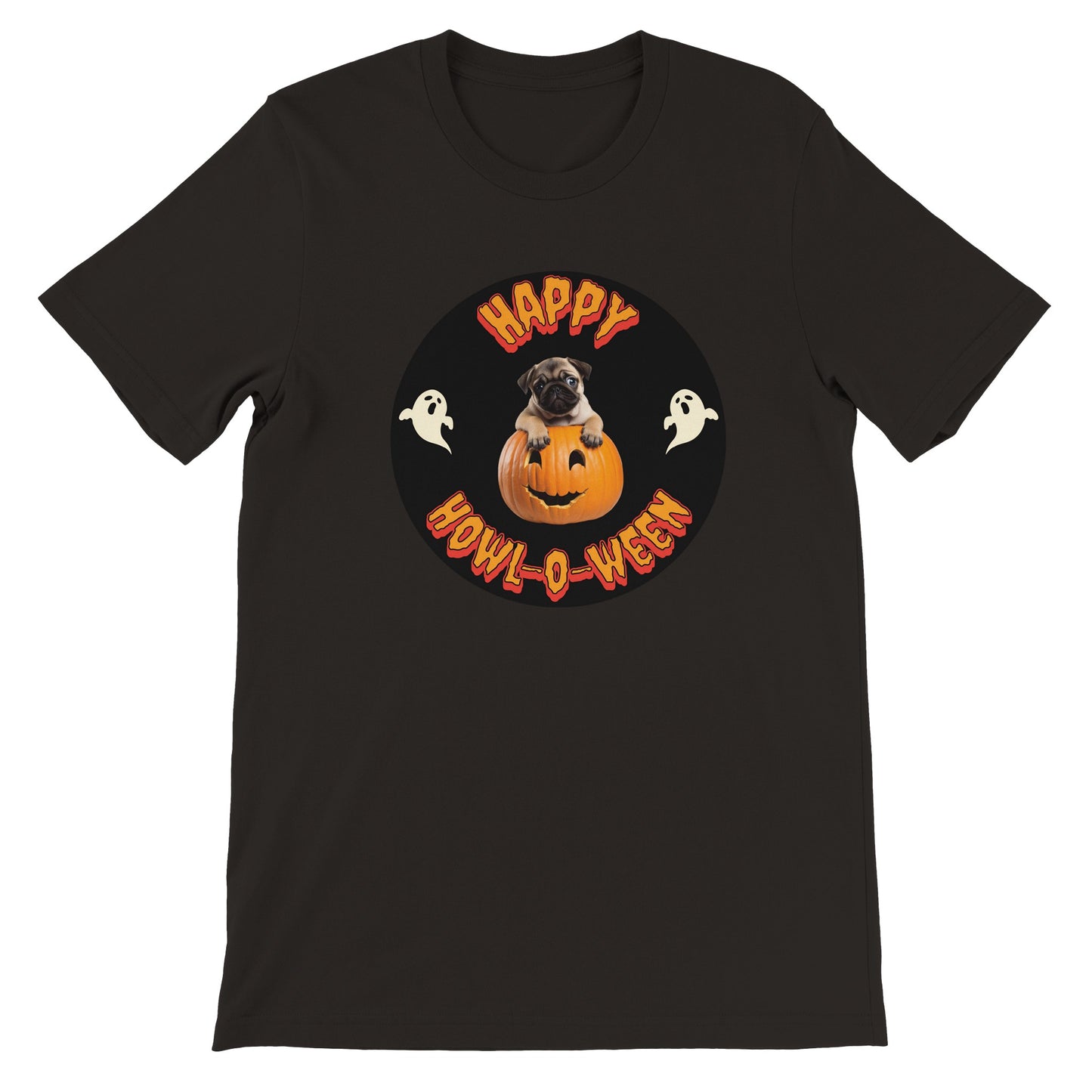 Happy Howl-o-ween -- Premium Unisex Pug Halloween Crewneck T-shirt