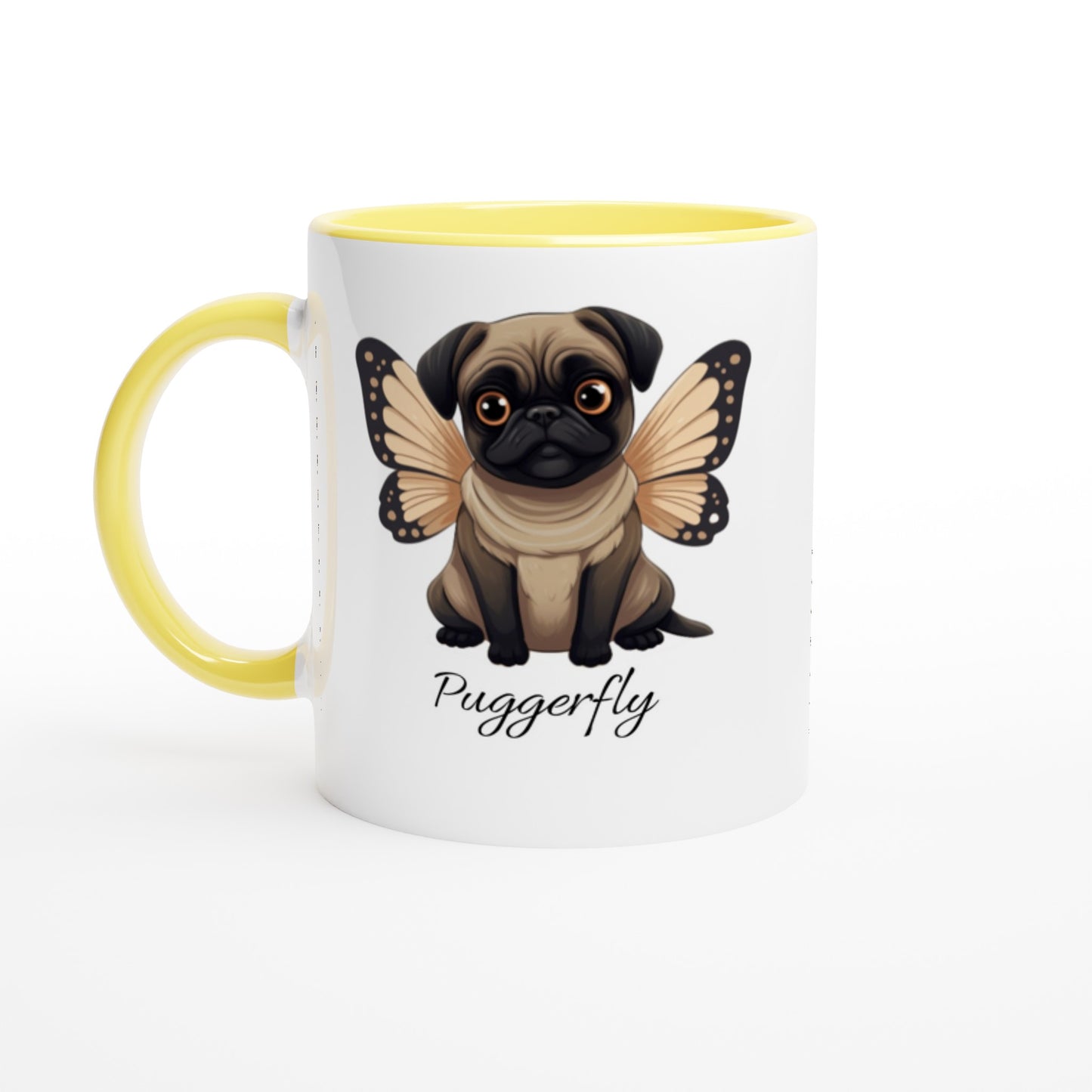 Puggerfly -- White 11oz Ceramic Pug Mug with Color Inside