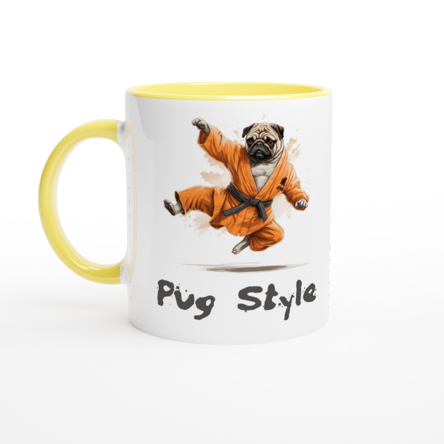 Pug style -- White 11oz Ceramic Pug Mug with Color Inside